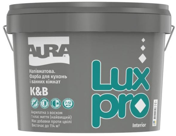 Фарба інтер'єрна акрилова водоемульсійна Aura® Luxpro K&B напівмат білий 9,5 л 12,16 кг